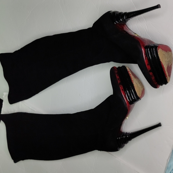 Black Suede Platform Over the knee Boots - Picture 10 of 12